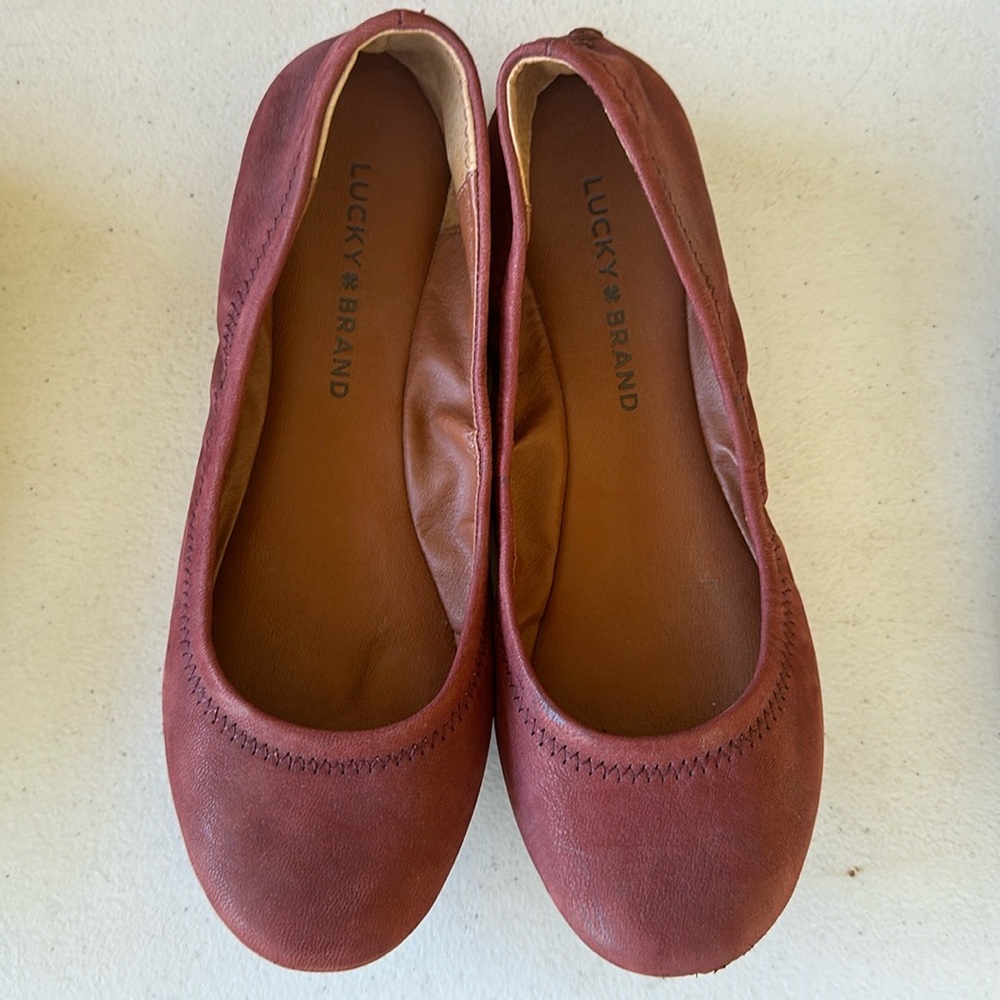 Lucky Brand flats, rarely worn, burgundy, size 6 or 6.5